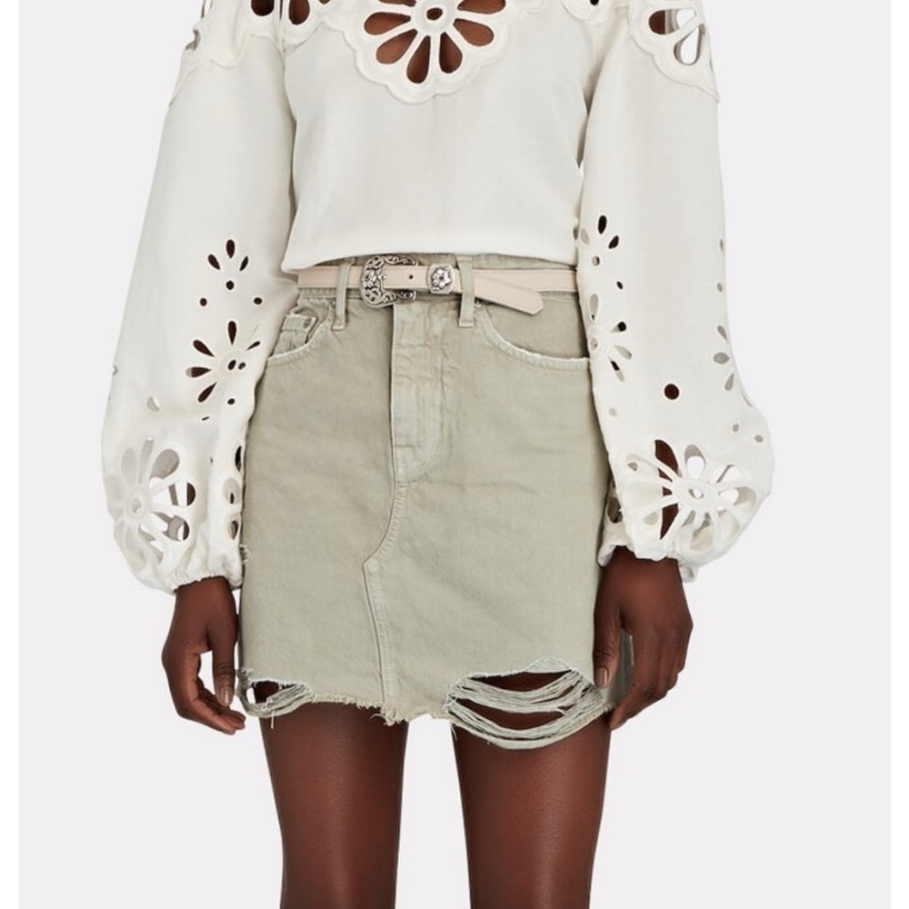 NWT Jonathan Simkhai Linnea Distressed Denim Mini Skirt in Eucalyptus Sz…